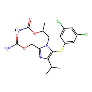 [1-(2-carbamoyloxypropyl)-5-(3,5-dichlorophenyl)sulfanyl-4-propan-2-ylimidazol-2-yl]methyl carbamate structure