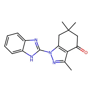 1-(1H-benzimidazol-2-yl)-3,6,6-trimethyl-1,5,6,7-tetrahydro-4H-indazol-4-one structure