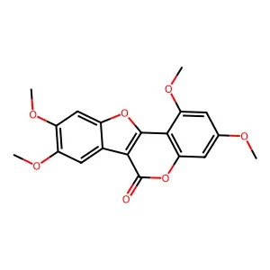1,3,8,9-tetramethoxy-[1]benzofuro[3,2-c]chromen-6-one structure