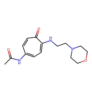 N-[4-(2-morpholin-4-ylethylamino)-5-oxocyclohepta-1,3,6-trien-1-yl]acetamide structure