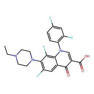 1-(2,4-difluorophenyl)-7-(4-ethylpiperazin-1-yl)-6,8-difluoro-4-oxoquinoline-3-carboxylic acid structure