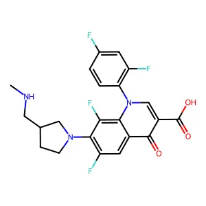 1-(2,4-difluorophenyl)-6,8-difluoro-7-[3-(methylaminomethyl)pyrrolidin-1-yl]-4-oxoquinoline-3-carboxylic acid structure