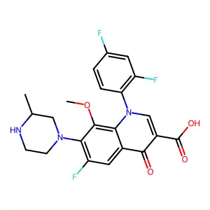 1-(2,4-difluorophenyl)-6-fluoro-8-methoxy-7-(3-methylpiperazin-1-yl)-4-oxoquinoline-3-carboxylic acid structure