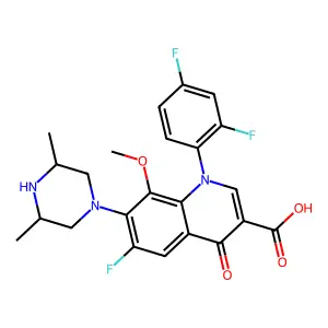 1-(2,4-difluorophenyl)-7-(3,5-dimethylpiperazin-1-yl)-6-fluoro-8-methoxy-4-oxo-1,4-dihydroquinoline-3-carboxylic acid structure