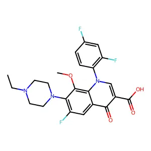 1-(2,4-difluorophenyl)-7-(4-ethylpiperazin-1-yl)-6-fluoro-8-methoxy-4-oxoquinoline-3-carboxylic acid structure