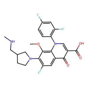 1-(2,4-difluorophenyl)-6-fluoro-8-methoxy-7-[3-(methylaminomethyl)pyrrolidin-1-yl]-4-oxoquinoline-3-carboxylic acid structure