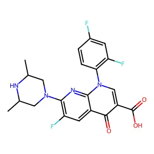 1-(2,4-difluorophenyl)-7-(3,5-dimethylpiperazin-1-yl)-6-fluoro-4-oxo-1,8-naphthyridine-3-carboxylic acid structure