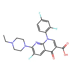 1-(2,4-difluorophenyl)-7-(4-ethylpiperazin-1-yl)-6-fluoro-4-oxo-1,8-naphthyridine-3-carboxylic acid structure