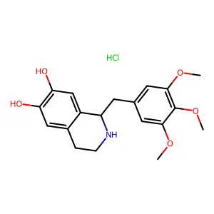 1-[(3,4,5-trimethoxyphenyl)methyl]-1,2,3,4-tetrahydroisoquinoline-6,7-diol;hydrochloride structure