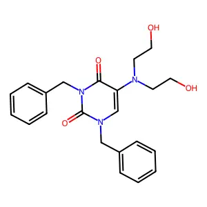 1,3-dibenzyl-5-[bis(2-hydroxyethyl)amino]pyrimidine-2,4-dione structure