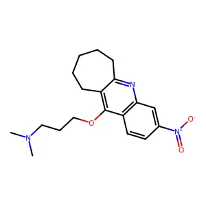 N,N-dimethyl-3-[(3-nitro-7,8,9,10-tetrahydro-6H-cyclohepta[b]quinolin-11-yl)oxy]propan-1-amine structure