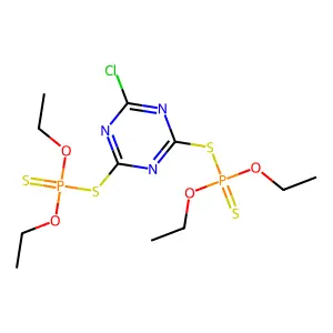(4-chloro-6-diethoxyphosphinothioylsulfanyl-1,3,5-triazin-2-yl)sulfanyl-diethoxy-sulfanylidene-lambda5-phosphane structure