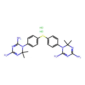 1,3,5-Triazine-2,4-diamine, 1,1'-(thiodi-4,1-phenylene)bis(1,6-dihydro-6,6-dimethyl-, hydrochloride, hydrate (1:2:2) structure