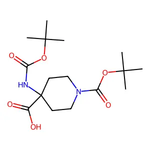 1-[(2-methylpropan-2-yl)oxycarbonyl]-4-[(2-methylpropan-2-yl)oxycarbonylamino]piperidine-4-carboxylic acid structure