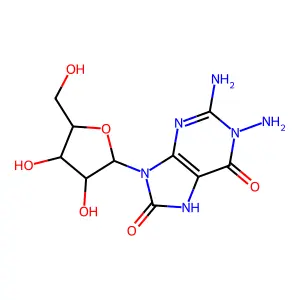 1,2-diamino-9-[3,4-dihydroxy-5-(hydroxymethyl)oxolan-2-yl]-7H-purine-6,8-dione structure