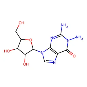 1,2-diamino-9-[3,4-dihydroxy-5-(hydroxymethyl)oxolan-2-yl]purin-6-one structure