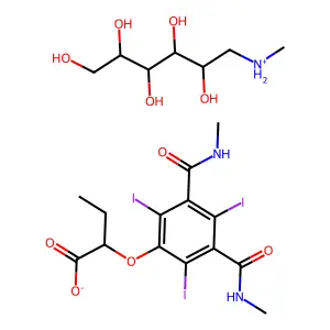 methyl(2,3,4,5,6-pentahydroxyhexyl)azanium2-[2,4,6-triiodo-3,5-bis(methylcarbamoyl)phenoxy]butanoate structure
