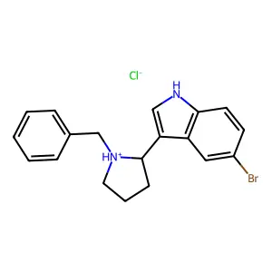3-(1-benzylpyrrolidin-1-ium-2-yl)-5-bromo-1H-indole chloride structure