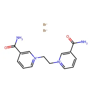 1-[2-(3-carbamoylpyridin-1-ium-1-yl)ethyl]pyridin-1-ium-3-carboxamide dibromide structure