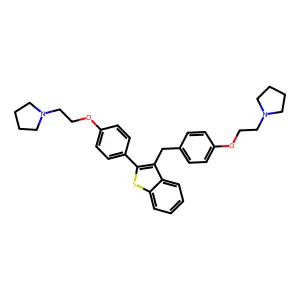 3-[4-(2-pyrrolidin-1-yl-ethoxy)-benzyl]-2-4-(2-pyrrolidin-1-yl-ethoxy)-phenyl] -benzo[b]thiophene structure