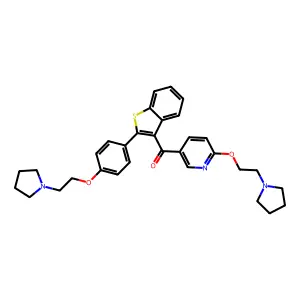 [2-[4-(2-pyrrolidin-1-ylethoxy)phenyl]-1-benzothiophen-3-yl]-[6-(2-pyrrolidin-1-ylethoxy)-3-pyridinyl]methanone structure