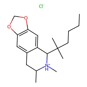 6,7-dimethyl-5-(2-methylhexan-2-yl)-5,6,7,8-tetrahydro-[1,3]dioxolo[4,5-g]isoquinolin-6-ium chloride structure