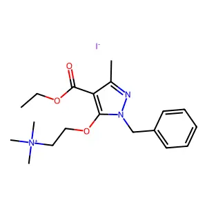 Ammonium, (2-((1-benzyl-4-carboxy-3-methylpyrazol-5-yl)oxy)ethyl)trimethyl-, iodide, ethyl ester structure