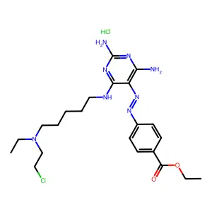 ethyl 4-[[2,4-diamino-6-[5-[2-chloroethyl(ethyl)amino]pentylamino]pyrimidin-5-yl]diazenyl]benzoatehydrochloride structure