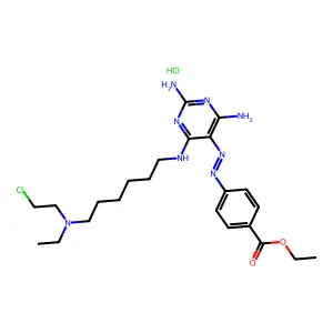 ethyl 4-[[2,4-diamino-6-[6-[2-chloroethyl(ethyl)amino]hexylamino]pyrimidin-5-yl]diazenyl]benzoatehydrochloride structure