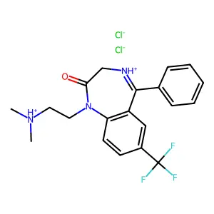 dimethyl-[2-[2-oxo-5-phenyl-7-(trifluoromethyl)-3H-1,4-benzodiazepin-4-ium-1-yl]ethyl]azanium dichloride structure