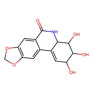 (2S,3R,4S,4aR)-2,3,4-trihydroxy-3,4,4a,5-tetrahydro-2H-[1,3]dioxolo[4,5-j]phenanthridin-6-one structure