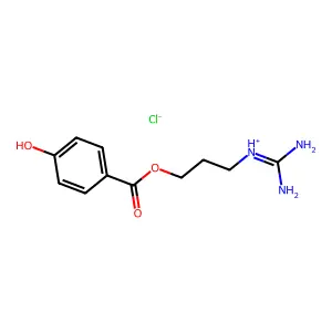 diaminomethylidene-[3-(4-hydroxybenzoyl)oxypropyl]azanium chloride structure