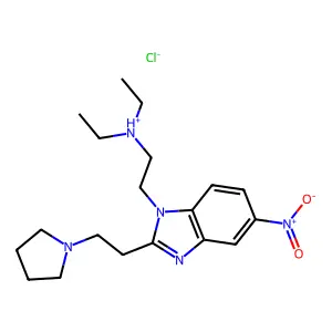 Benzimidazole, 1-(2-(diethylamino)ethyl)-5-nitro-2-(2-(pyrrolidin-1-yl)ethyl)-, hydrochloride structure