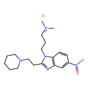 Benzimidazole, 1-(3-(dimethylamino)propyl)-5-nitro-2-(2-piperidinoethyl)-, hydrochloride structure