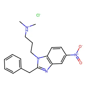 3-(2-benzyl-5-nitrobenzimidazol-1-yl)propyl-dimethylazanium chloride structure