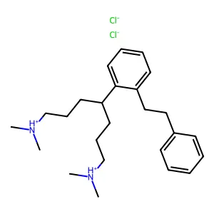 [7-(dimethylazaniumyl)-4-[2-(2-phenylethyl)phenyl]heptyl]-dimethylazanium dichloride structure