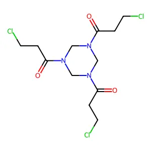 1-[3,5-bis(3-chloropropanoyl)-1,3,5-triazinan-1-yl]-3-chloropropan-1-one structure