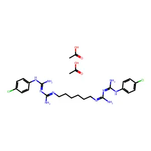 acetic acid2-[6-[[amino-[[amino-(4-chloroanilino)methylidene]amino]methylidene]amino]hexyl]-1-[amino-(4-chloroanilino)methylidene]guanidine structure