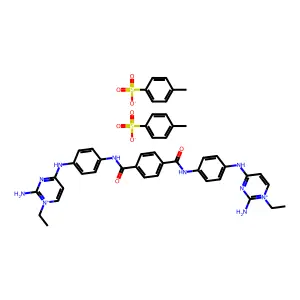 Pyrimidinium, 4,4'-(terephthaloylbis(imino-p-phenyleneimino))bis(2-amino-1-ethyl-, di-p-toluenesulfonate structure