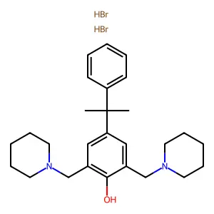 4-(2-phenylpropan-2-yl)-2,6-bis(piperidin-1-ylmethyl)phenoldihydrobromide structure