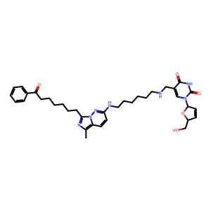 1-[(2R,5S)-5-(hydroxymethyl)-2,5-dihydrofuran-2-yl]-5-[[6-[[5-methyl-7-(7-oxo-7-phenylheptyl)imidazo[1,5-b]pyridazin-2-yl]amino]hexylamino]methyl]pyrimidine-2,4-dione structure