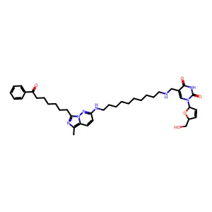 1-[(2R,5S)-5-(hydroxymethyl)-2,5-dihydrofuran-2-yl]-5-[[10-[[5-methyl-7-(7-oxo-7-phenylheptyl)imidazo[1,5-b]pyridazin-2-yl]amino]decylamino]methyl]pyrimidine-2,4-dione structure