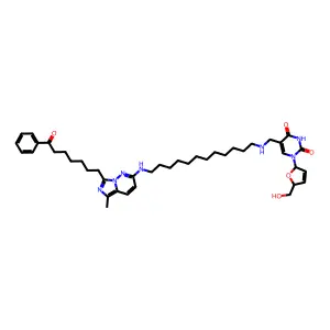 1-[(2R,5S)-5-(hydroxymethyl)-2,5-dihydrofuran-2-yl]-5-[[12-[[5-methyl-7-(7-oxo-7-phenylheptyl)imidazo[1,5-b]pyridazin-2-yl]amino]dodecylamino]methyl]pyrimidine-2,4-dione structure