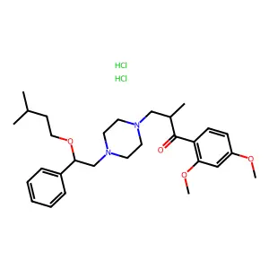 1-(2,4-dimethoxyphenyl)-2-methyl-3-[4-[2-(3-methylbutoxy)-2-phenylethyl]piperazin-1-yl]propan-1-one;dihydrochloride structure