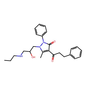 1-[2-hydroxy-3-(propylamino)propyl]-5-methyl-2-phenyl-4-(3-phenylpropanoyl)pyrazol-3-one structure