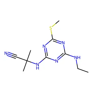 2-[[4-(ethylamino)-6-methylsulfanyl-1,3,5-triazin-2-yl]amino]-2-methylpropanenitrile structure