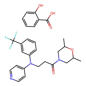 1-(2,6-dimethylmorpholin-4-yl)-3-[N-pyridin-4-yl-3-(trifluoromethyl)anilino]propan-1-one;2-hydroxybenzoic acid structure