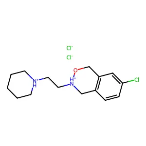 7-chloro-3-(2-piperidin-1-ium-1-ylethyl)-3,4-dihydro-1H-2,3-benzoxazin-3-ium dichloride structure