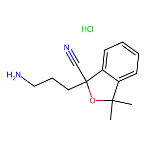 1-(3-aminopropyl)-3,3-dimethyl-2-benzofuran-1-carbonitrile;hydrochloride structure