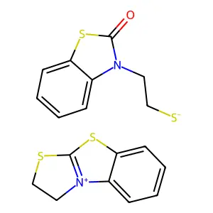 1,2-dihydro-[1,3]thiazolo[2,3-b][1,3]benzothiazol-9-ium;2-(2-oxo-1,3-benzothiazol-3-yl)ethanethiolate structure